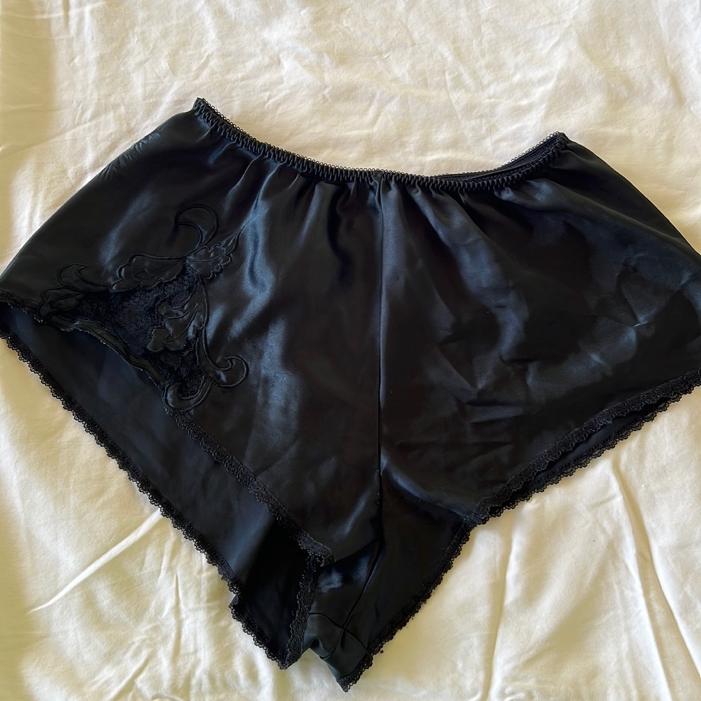 Vintage black satin and lace pj shorts